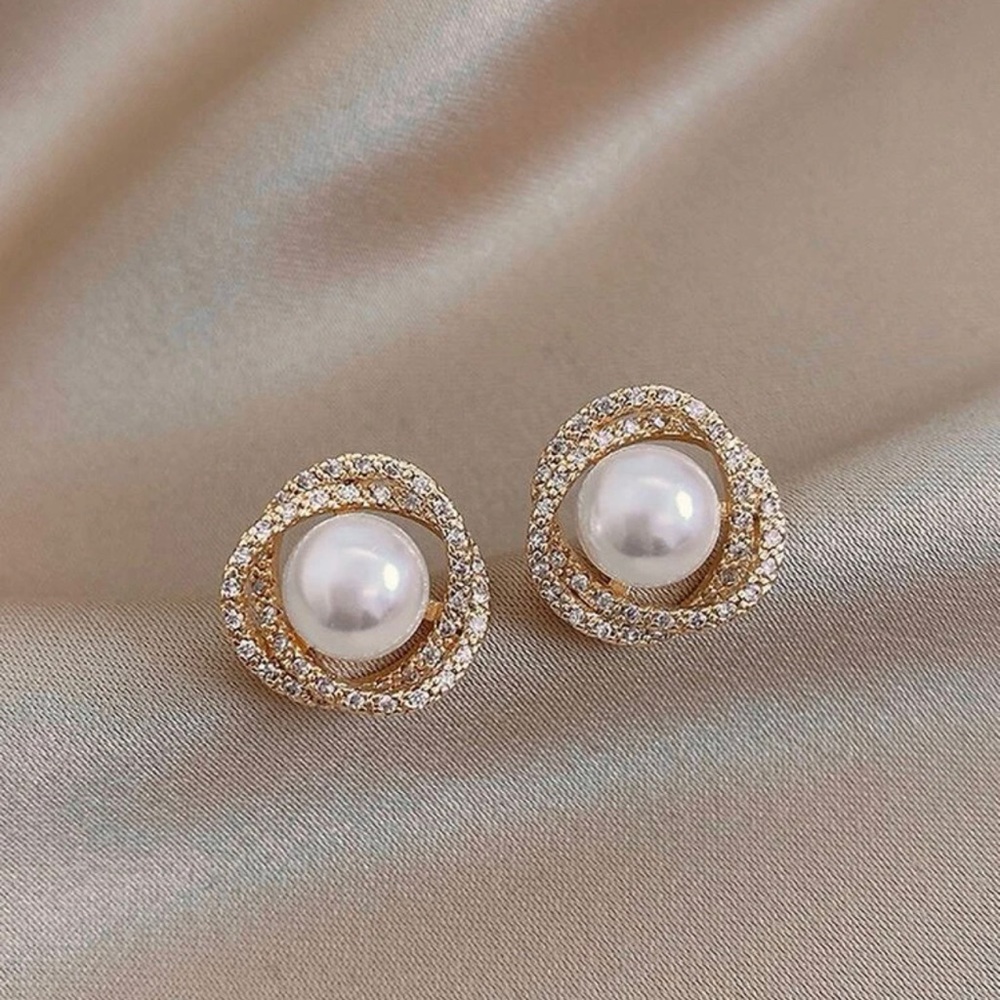 Faux Pearl & Rhinestone Decor Stud Earrings